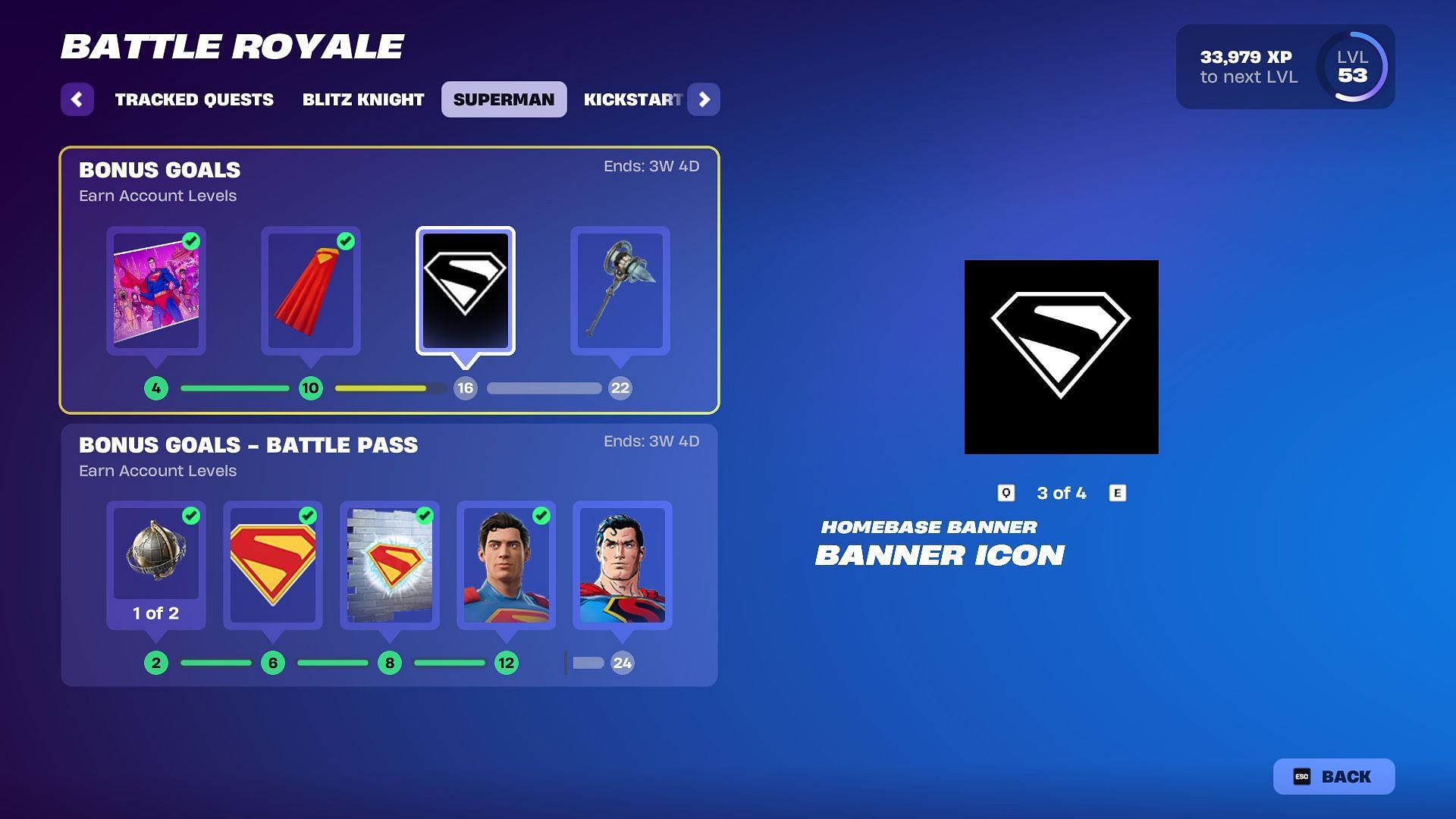 Earn Account Levels to claim all the Superman rewards in Fortnite Chapter 6 Season 3 (Image via Sportskeeda Gaming || Epic Games)
